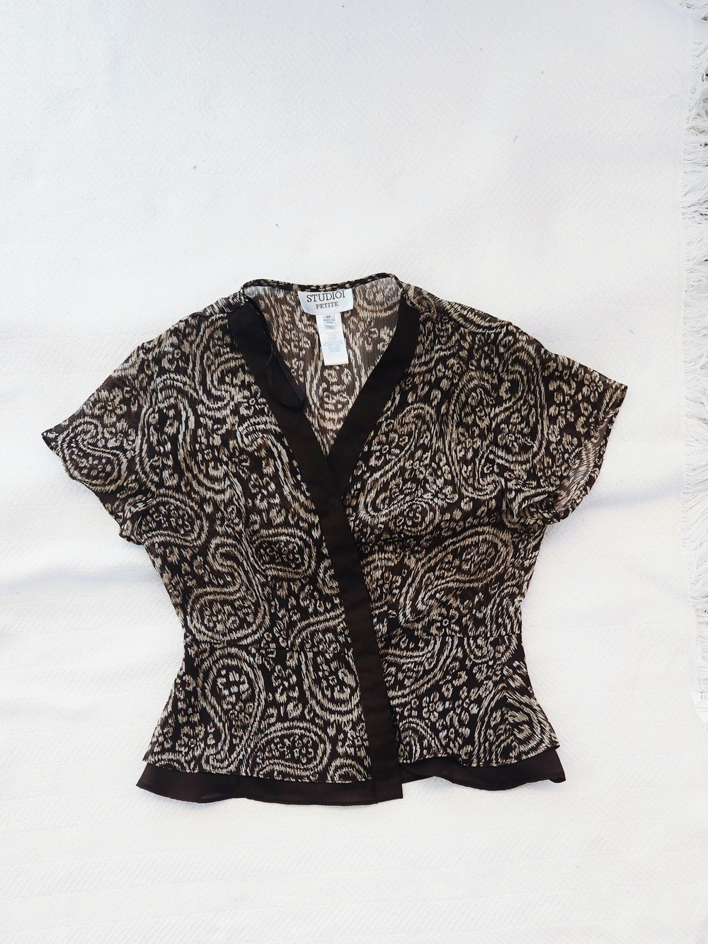 Studio I Brown & Cream Paisley V-Neck Blouse